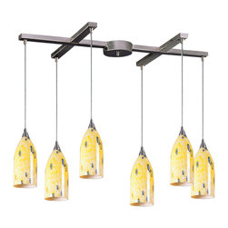 Elk Lighting - Verona 6-Light Pendant, Satin Nickel and Yellow Blaze Glass - Pendant Lighting
