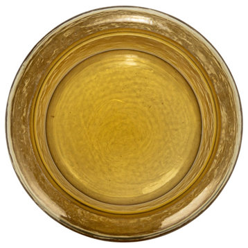 Large Hammered Glass Jar With Mango Wood Lid, Yellow and Whitewashed