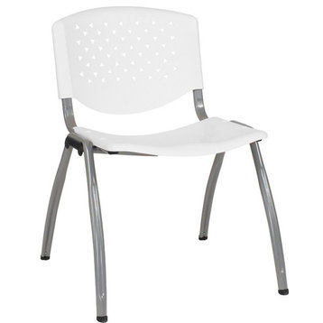 880 lb. Capacity White Plastic Stack Chair, Titanium Gray Powder Coated Frame