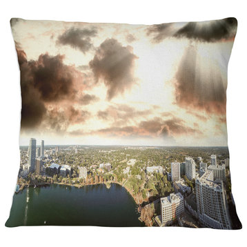 Downtown Orlando Sunset Aerial Seascape Throw Pillow, 16"x16"