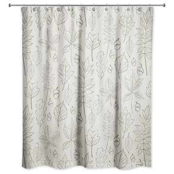 White Leaf Pattern 71x74 Shower Curtain