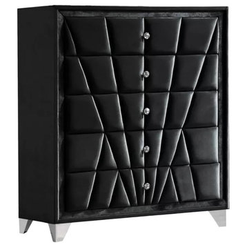5 Drawers Upholstered Chest with Crystal-like Acrylic Knobs in Black