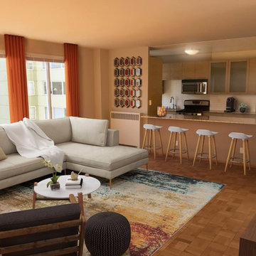 Cleveland Model Suite Living Room with Kitchen Island