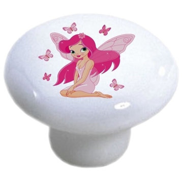 Pink Fairy with Butterflies Ceramic Knob