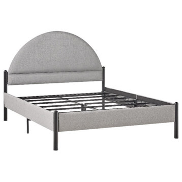 Walker Edison Upholstered Metal Queen Bed with Arched Headboard in Gray