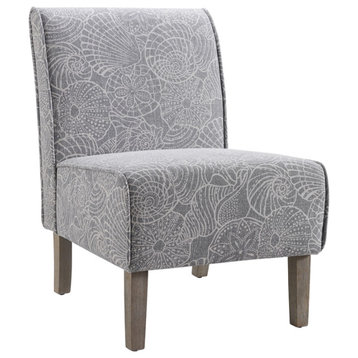 Linon Lily Upholstered Wood Slipper Chair in Stone Gray