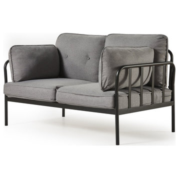Contemporary Loveseat, Metal Frame With Rounded Arms & Removable Cushions, Gray