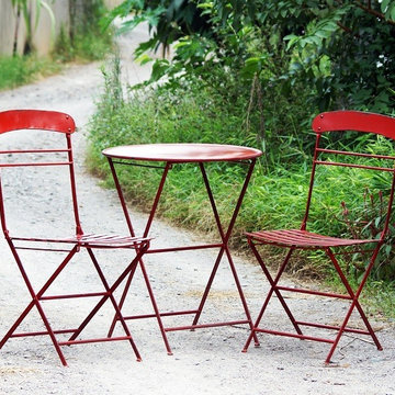 Round Folding Table With 2 Chairs - Red