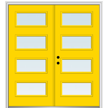 72"x80" 4-Lite Clear RH-Inswing Painted Fiberglass Double Door, 6-9/16" Frame