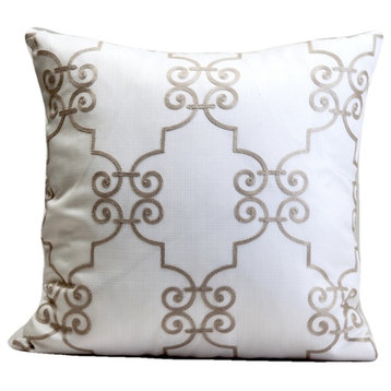 White Pillow Cover, Designer'S Decorative, Scroll Design, 22"x22"