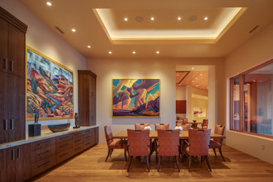 Kitchen/dining room combo - mid-sized contemporary marble floor kitchen/dining room combo idea in Phoenix with beige walls