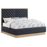 Meridian Furniture - Casa Black Faux Leather King Bed, Black, Queen - Feel like an MVP every time you curl up in this Casa queen bed. The soft black vegan leather covering the headboard and sides of this sumptuously crafted bed gives you an upscale look without the commitment and maintenance needs of leather. Deep chevron channel tufting adds a bold look while the padded headboard makes a great back rest while watching TV or reading. On its base, the bed's rich natural finish provides an eye-grabbing contrast that's hard to ignore.