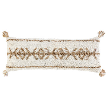 Ox Bay Handwoven White/Tan Tribal Cotton Blend Pillow Cover, 14"x36"