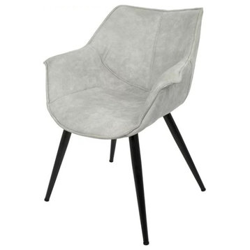 Set of 2, Accent Chair, Polyester Suede Fabric Seat With Flared Arms, Light Gray