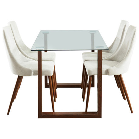 5-Piece Dining Set, Walnut Table With Beige Chair