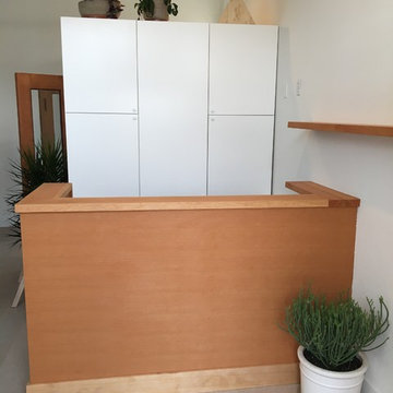 Fir reception desk with floating shelf