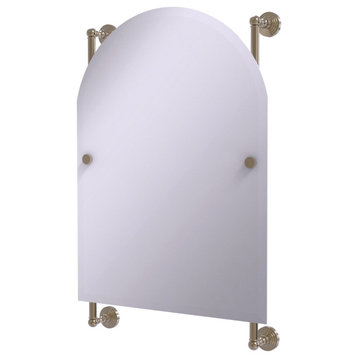 Waverly Place Arched Top Frameless Rail Mounted Mirror, Antique Pewter