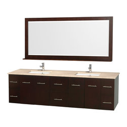 Wyndham - Centra 80" Double Vanity, Espresso, 70" Mirror, Undermount, Ivory Marble - Bathroom Vanities And Sink Consoles