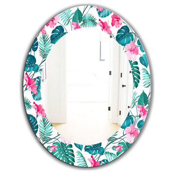 Designart Tropical Mood Foliage 20 Bohemian Frameless Oval Or Round Wall Mirror,