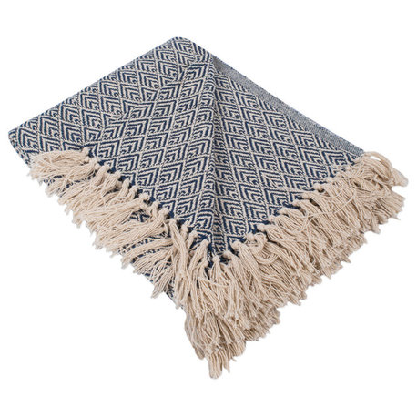 Nautical Blue Handloom Chevron Throw