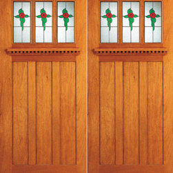 Three-Lite Stained Glass Craftsman Style, Mahogany Double Front Doors - Front Doors
