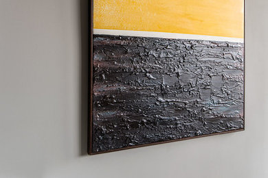 Inspiration for a mid-sized modern open concept living room remodel in New York with gray walls and a wall-mounted tv