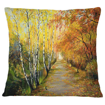 Beautiful Fall Forest Landscape Printed Throw Pillow, 16"x16"