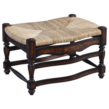 Ottoman French Country Farmhouse Serpentine Distressed Wood Walnut