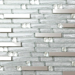 Silver Stainless Steel Backsplash Diamond Tile Clear Crystal Glass Mosaic - Mosaic Tile