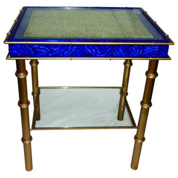 Lapis Sapphire Blue Side Table MidCentury Modern Accent End Bamboo