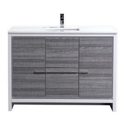 48 inch Ash Gray Modern Bathroom Vanity with White Quartz Countertop - Bathroom Vanities And Sink Consoles