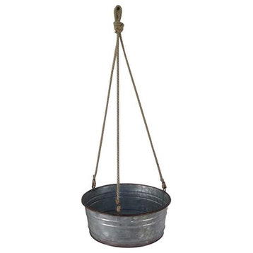 Cheungs 1 lbs Round Galvanized Metal Rope Hanging Metal Planter