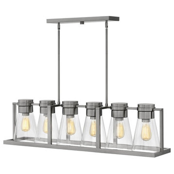 Hinkley Refinery Medium Six Light Linear, Brushed Nickel With Clear Glass
