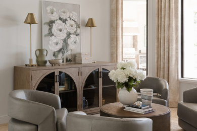 Inspiration for a transitional beige floor living room remodel in Orlando with white walls