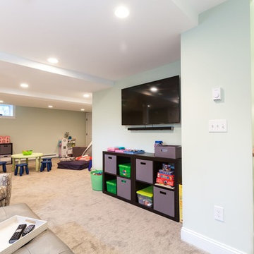 Basement Family Room with Media Wall and Play Area – Newburyport MA
