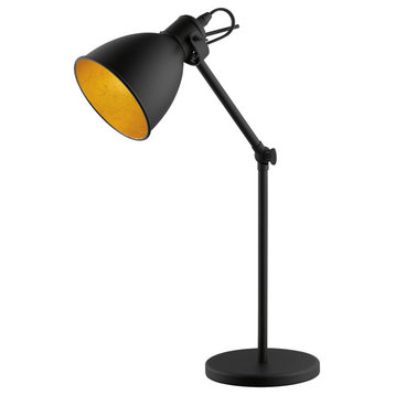 Priddy 2, 1-Light Desk Lamp, Black Finish, Black Exterior Gold Interior Shade