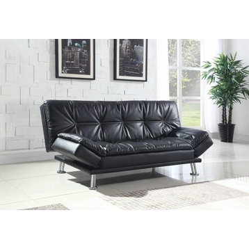 Upholstered Sofa Bed With Tufted Back, Black