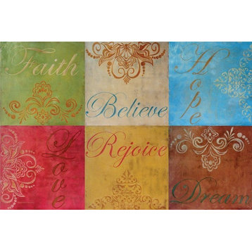 Reversible Plastic Wipe Clean Placemats, Faith, Hope, Love, Set of 4