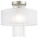 Livex Lighting - Livex Lighting Brushed Nickel 1-Light Ceiling Mount - Dazzle contemporary decor schemes with the upscale feel of this elegant ceiling mount. The Alexis fills a bling quotient with beautiful grade-A K9 crystal rods that cascades from a brushed nickel base with a hand crafted translucent fabricshade.
