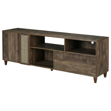 Rustic TV Stand, Wood Legs With Rectangular Top and Open Shelves, Reclaimed Oak