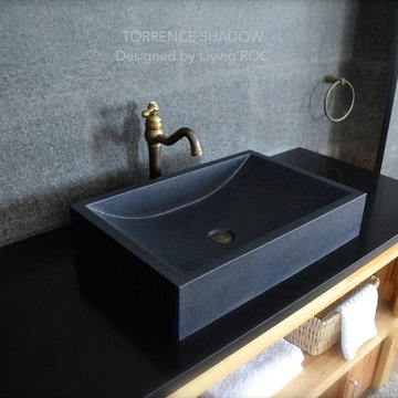 BLACK GRANITE BATHROOM VESSEL SINK 23"X16" -TORRENCE SHADOW