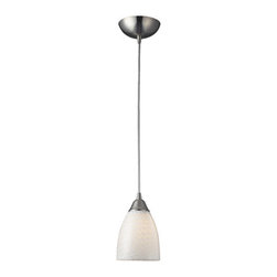 Elk Lighting - Arco Baleno 1-Light Pendant, Satin Nickel and White Swirl Glass - Pendant Lighting