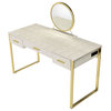ACME Myles Vanity Set With USB Port, Antique White and Champagne Finish