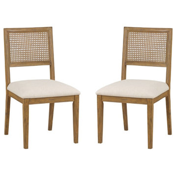Alaina Cane Back Dining Chair 2 Pack in Linen Fabric with Coastal Wash