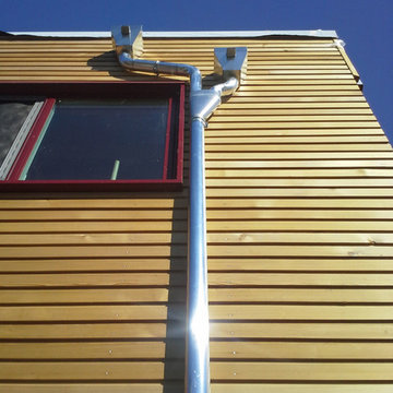 Zinc collector boxes and downspouts on house boat, Lake Union, Seattle