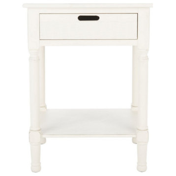 Cleo 1 Drawer Accent Table, Distressed White