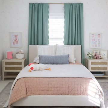 Tiny Pastel Cherry Wallpaper In Teen Girl's Bedroom