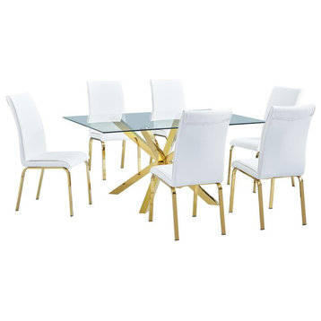 63"x 39" Rectangular Clear Glass 7pc Dining Set with Gold Stainless Steel