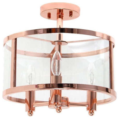Elegant Designs 13" Iron and Glass 3Lt Round Semi-flushmount Rose Gold