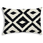 Joita - AZTEC Black Indoor/Outdoor Pillow - Do you LOVE hanging out outside? Making your outdoor space comfortable AND beautiful? Well, so do we! There's not a more budget friendly way to make your outdoor area look fresh and inviting then adding an outdoor pillow, placemat, or even 2 or 3! AZTEC (black) is a pillow that adds a modern day twist to a very old pattern. Made of solid black and a creamy off white, this pillow will be sure to make a bold statement in your decor. Choose from lumbar (14" x 20"), chair size (18" x 18"), sofa size (20" x 20") or back cushion size (23.5" x 26") - perfect when you want an inexpensive way to replace your back cushions with a little pop! Whichever you choose, it will be resistant to mildew, water, stains, and fading. And don't worry about cleaning - just brush off the loose dirt or gently hose them down.